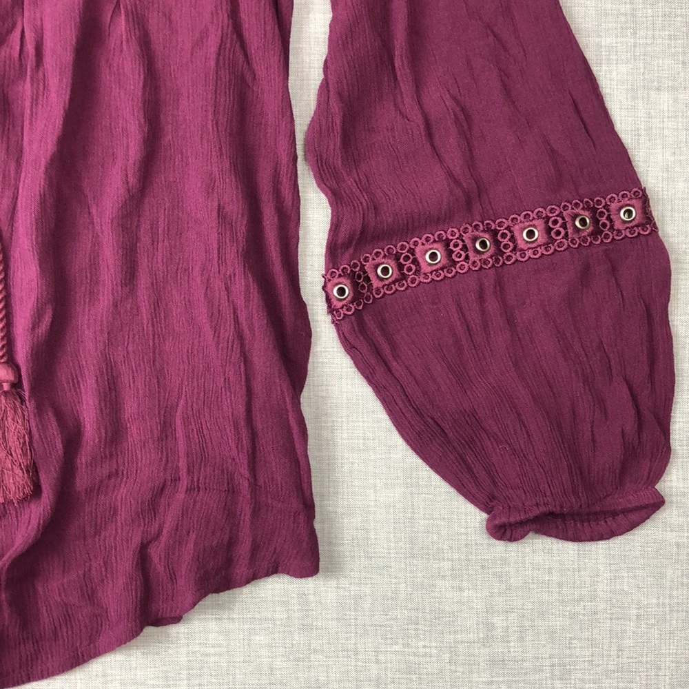 Style & Co Purple Lace Up Peasant Top Size Small - Picture 4 of 6
